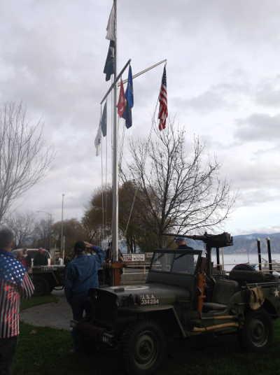 The Pearl Harbor Survivors Association memorial mast in Library Park in Lakeport, Calif., during the first part of the Pearl Harbor commemoration ceremony in Lakeport, Calif., on Sunday, December 7, 2014. Photo by Elizabeth Larson/Lake County News. 120714pearlharbormast