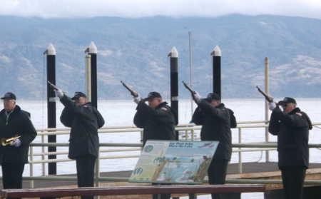 The Lake County Military Funeral Honors Team performs a rifle volley during the first part of the Pearl Harbor commemoration ceremony in Lakeport, Calif., on Sunday, December 7, 2014. Photo by Elizabeth Larson/Lake County News. 120714pearlharborteam