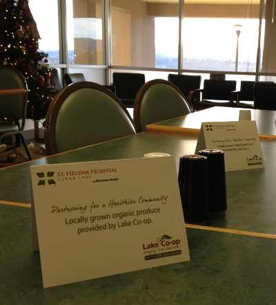 St. Helena Hospital in Clearlake, Calif., features locally grown produce in their cafeteria that is provided through Lake Co-op. Photo courtesy of the Lake Co-op. coopcafeteriasign