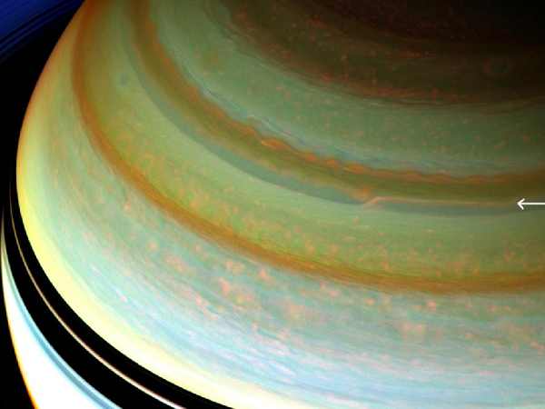 A particularly strong jet stream churns through Saturn’s northern hemisphere in this false-color view from NASA’s Cassini spacecraft. Image credit: NASA/JPL-Caltech/SSI. saturnjetstream