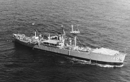 The USS Granville S. Hall under way off the coast of Oahu, Hawaii, on Nov. 8, 1965, the same year as Project SHAD began its tests in the Pacific. The ship accompanied light tugboats involved in the tests, according to Jack Alderson, a former Navy lieutenant who commanded the tugs. Official U.S. Navy photograph. granvilleshallship