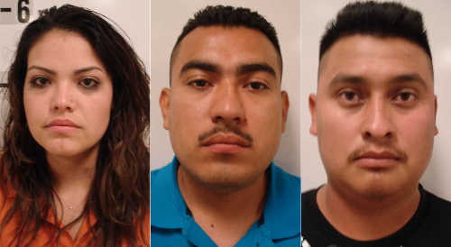From left, Santa Rosa, Calif., residents Rosa Elvia Carrillo-Salas, Artemio Rivera Sandoval and Pedro Infante-Camarena were arrested following a traffic stop in Middletown, Calif., on Friday, April 18, 2014. Lake County Jail photos. 041814metharrests
