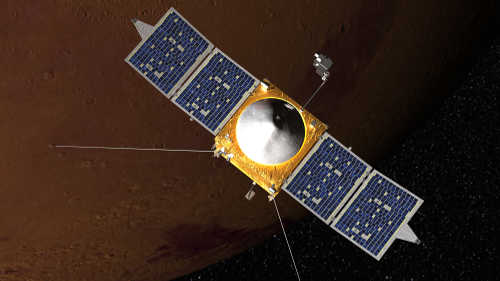 An artist's depiction of the Maven spacecraft, courtesy of the National Aeronautics and Space Administration. mavenspacecraft
