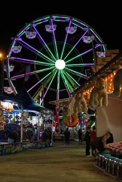 The Lake County Fair midway in 2015. Photo by Elizabeth Larson/Lake County News. 2015fairnightmidway
