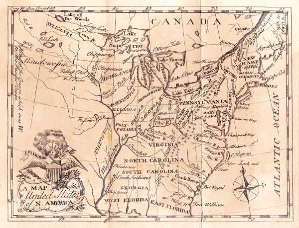 A 1788 map of the United States by Johann David Schopf, after Henry Pursell. Public domain image. historyschopfusmap