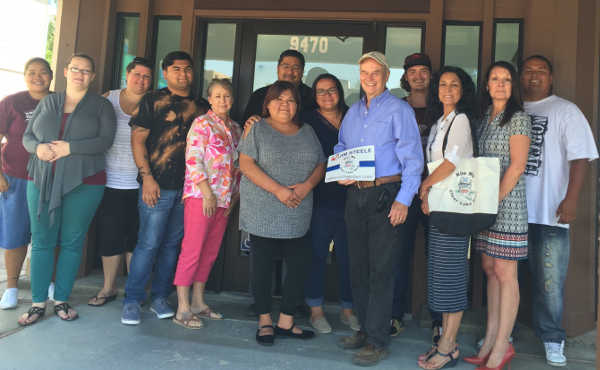 Jim Steele with Sherry Treppa and members of the Habematolel Pomo of Upper Lake's Executive Council and administrative staff. Courtesy photo. Habematolel Pomo announce open house and support for ‘Kiss My Clear Lake Bass’ contest