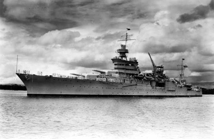 The Portland-class heavy cruiser USS Indianapolis (CA 35) underway in Pearl Harbor in 1937. The ship was sunk on July 30, 1945 by an Imperial Japanese submarine in the Philippine Sea following delivery of parts for Little Boy, the first atomic bomb used in combat, to the United States air base at Tinian. Of 1,196 crewmen aboard, approximately 300 went down with the ship. The remaining 900 faced exposure, dehydration, saltwater poisoning, and shark attacks while floating with few lifeboats and almost no food or water. The Navy learned of the sinking when survivors were spotted four days later by the crew of a PV-1 Ventura on routine patrol. Only 317 survived. Researchers announced on Saturday, August 19, 2017, that they had found the ship’s wreckage resting on the floor of the North Pacific Ocean. U.S. Navy photo. WORLD: Researchers announce wreckage from USS Indianapolis located