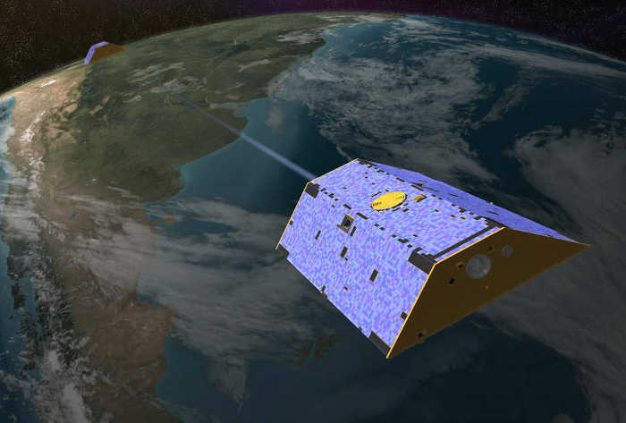 Artist's rendering of the two GRACE satellites, which have been providing 15 years of insights into how our planet is changing. The U.S./German GRACE satellite mission has ended science operations after providing 15 years of unprecedented insights into how our planet is changing. Credits: NASA/JPL-Caltech. Space News: Prolific Earth gravity satellites end science mission