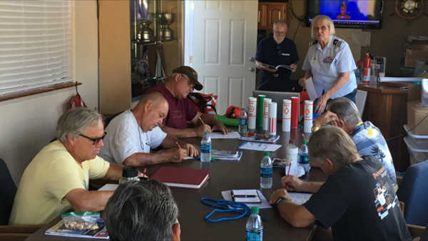 Flotilla members Betty Strach and Bruce Rogerson (standing in rear of photo) instruct a class on boating safety on Thursday, August 24, 2017. Courtesy photo. Flotilla reports on latest boating safety course; more classes planned