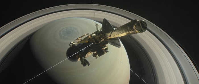 NASA's Cassini spacecraft is shown heading for the gap between Saturn and its rings during one of 22 such dives of the mission's finale in this illustration. The spacecraft will make a final plunge into the planet's atmosphere on Friday, September 15, 2017. Credits: NASA/JPL-Caltech Space News: Saturn plunge nears for Cassini spacecraft