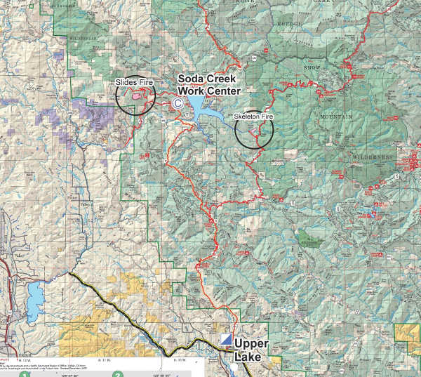 A map of the Skeleton and Slides fires in the Mendocino National Forest north of Upper Lake, Calif. Map courtesy of the United States Forest Services. Firefighters finishing up work on Mendocino National Forest fires