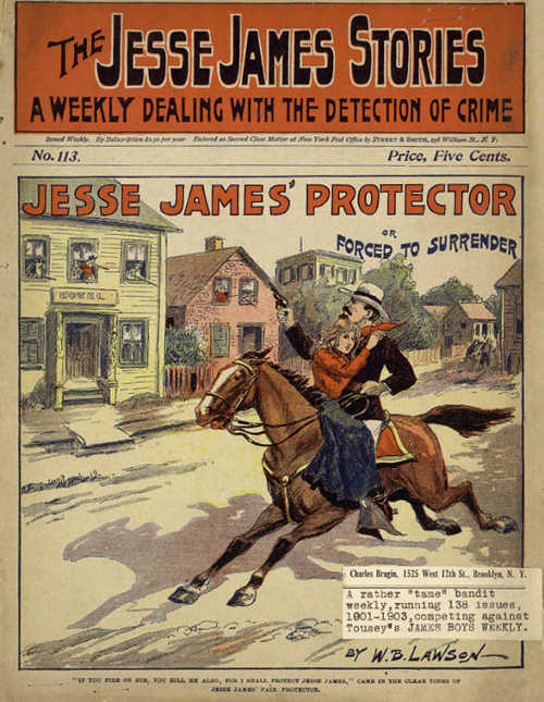 A dime novel featuring the adventures of Jesse James. Public domain image. jessejamesdimenovel