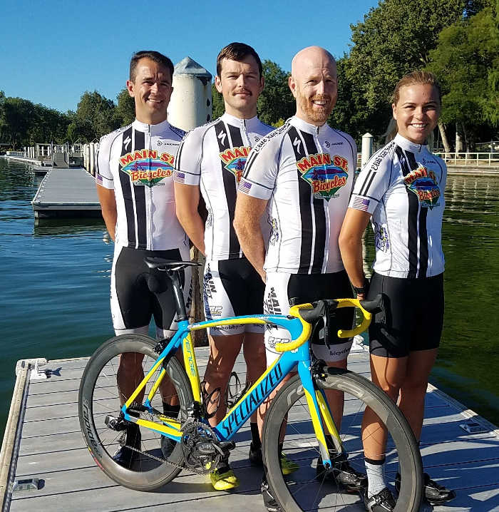 Four Lake County, Calif., athletes and members of Main Street Elite Cycling Team will take part in the inaugural RPPHobby.com Lakeport Downtown Criterium on Saturday, July 15, 2017, in Lakeport, Calif. They include, from left to right, Zane Jensen, Andy Garzoli, Eric Schlange and Kia Kohler. Courtesy photo. Local cycling team hosts inaugural RPP Hobby Lakeport Downtown Criterium